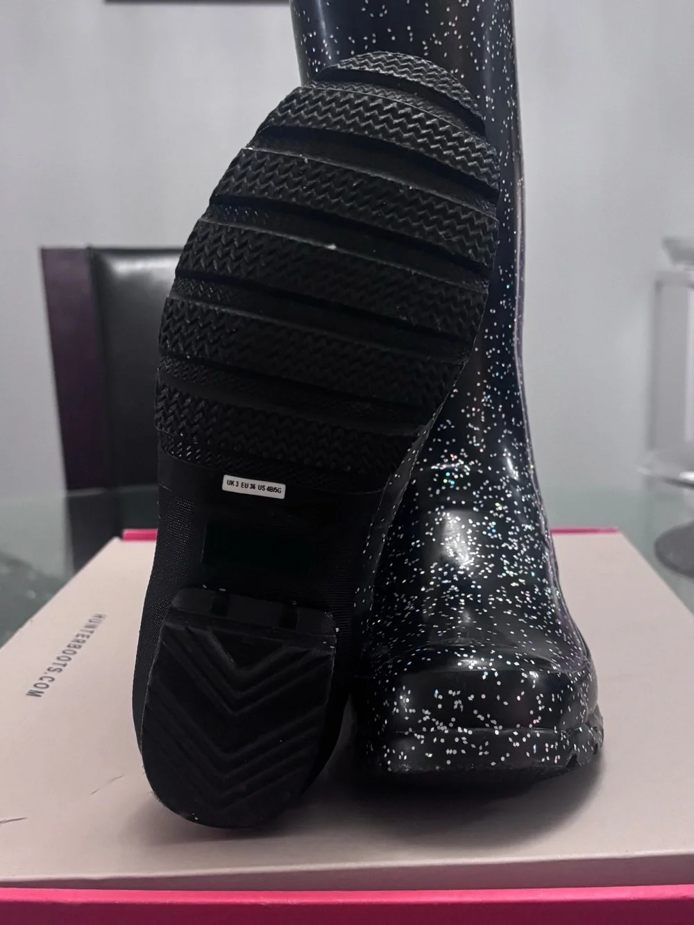 Hunter Black Rain Boots with White Speckle